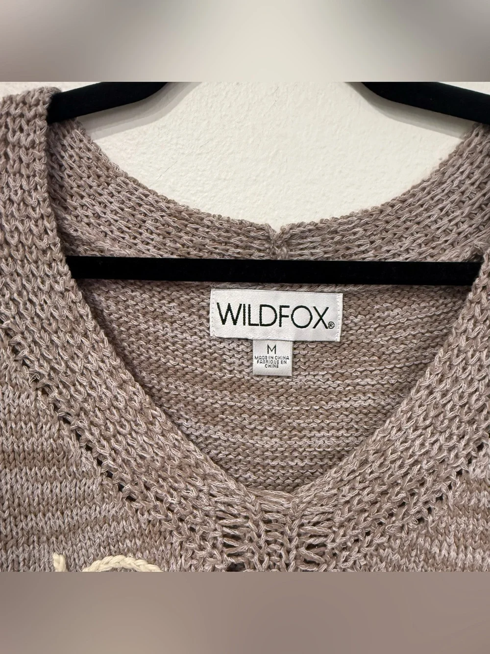 Wildfox Gray Beige Don’t Care Never Cared Distressed Sweater M